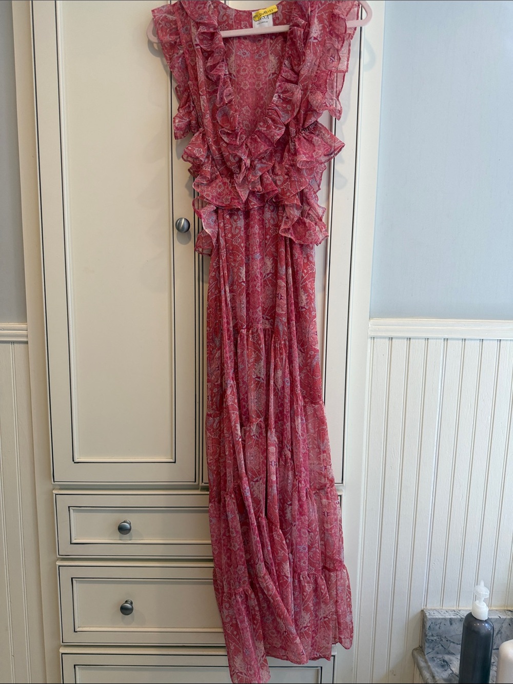 Misa Los Angeles Pink Floral Ruffled Maxi Dress